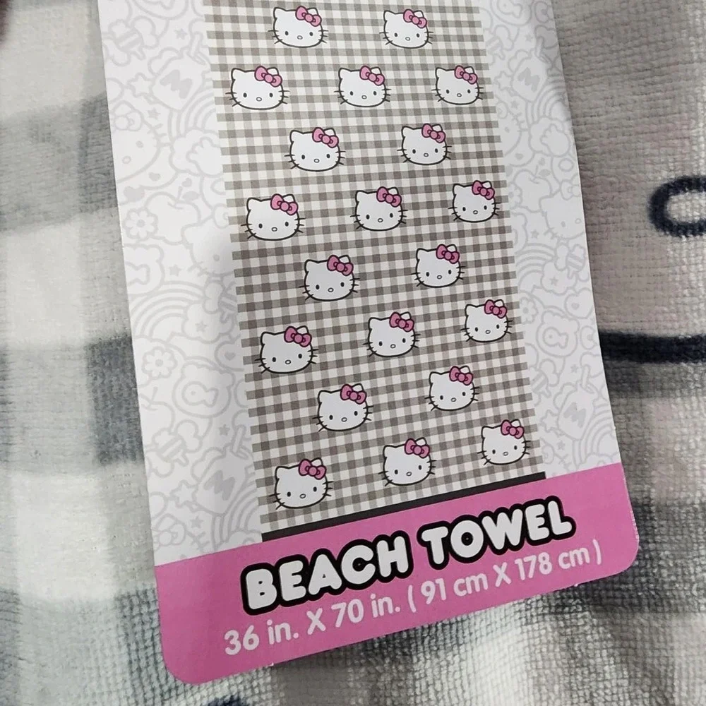 Hello Kitty Gray Gingham Beach Towel